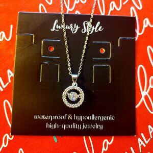 Moissanite silver halo necklace